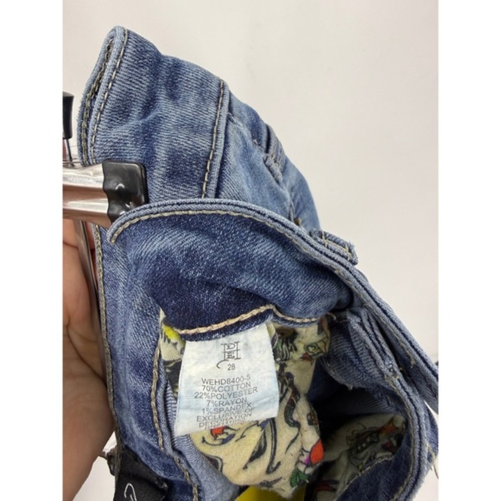 Ed Hardy Womens Flare Jeans Blue Tattoo True Love Eternal Graphic Y2K Size 26 - Picture 4 of 7